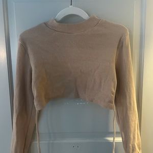 PrettyLittleThing, Beige Mock Neck Cropped Backless Tie Top, Size 8